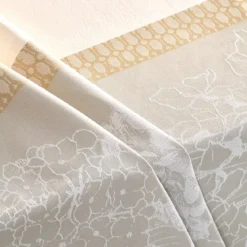 Chemin de table pur coton motif jacquard beige Mille hortensias naturel