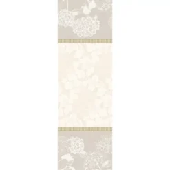 Chemin de table pur coton motif jacquard beige Mille hortensias naturel