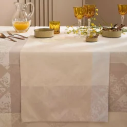 Chemin de table pur coton motif jacquard beige Mille pistils naturel