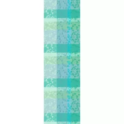 Chemin de table pur coton motif jacquard bleu vert Mille feuillages turquoise