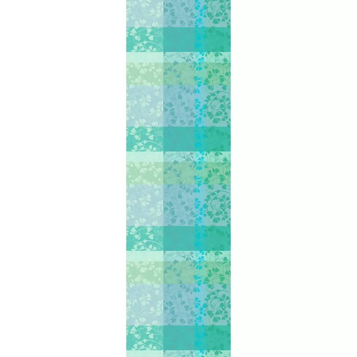 Chemin de table pur coton motif jacquard bleu vert Mille feuillages turquoise