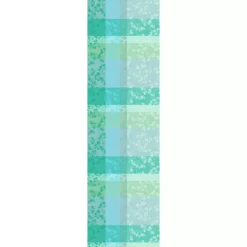 Chemin de table pur coton motif jacquard bleu vert Mille feuillages turquoise