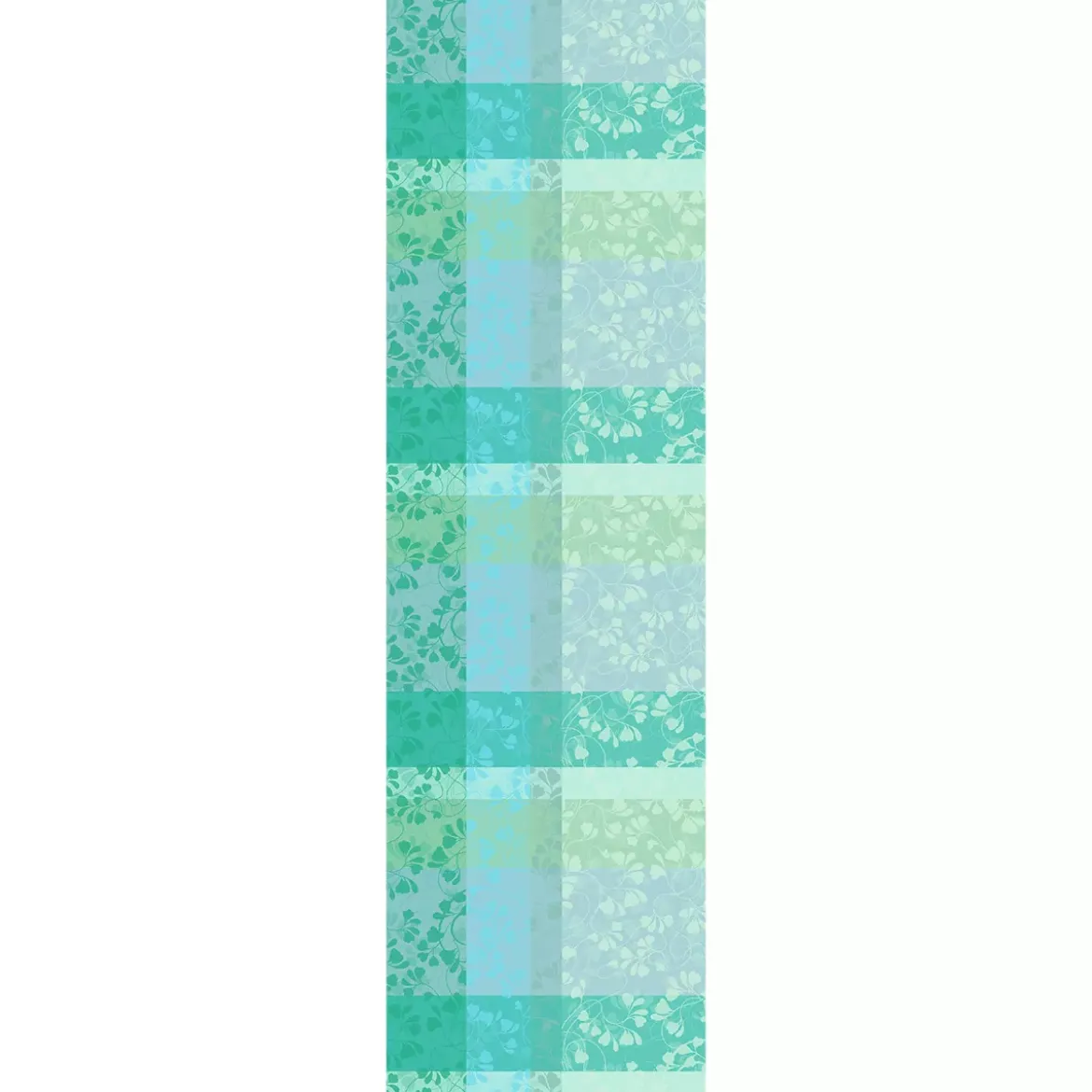 Chemin de table pur coton motif jacquard bleu vert Mille feuillages turquoise
