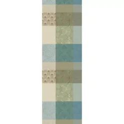 Chemin de table pur coton motif jacquard bleu beige Mille zen ecume