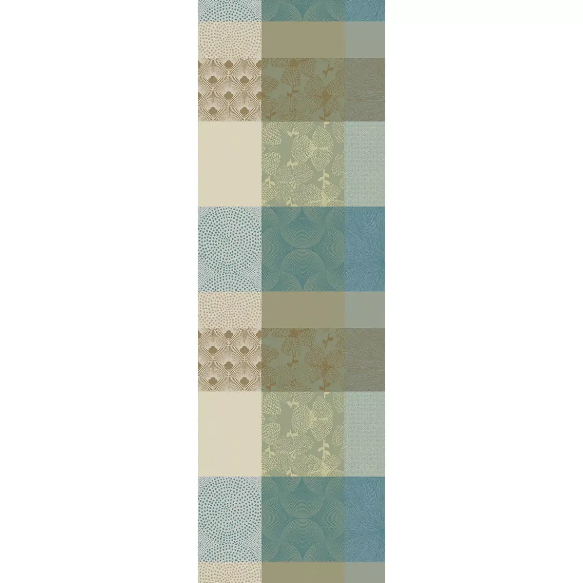 Chemin de table pur coton motif jacquard bleu beige Mille zen ecume