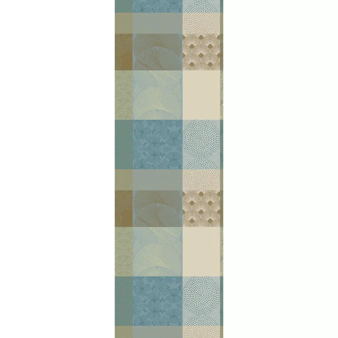 Chemin de table pur coton motif jacquard bleu beige Mille zen ecume