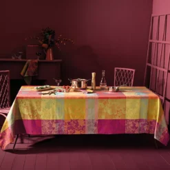 Chemin de table pur coton motif jacquard orange bordeaux Mille sous bois automne