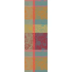 Chemin de table pur coton motif jacquard orange bordeaux Mille sous bois automne