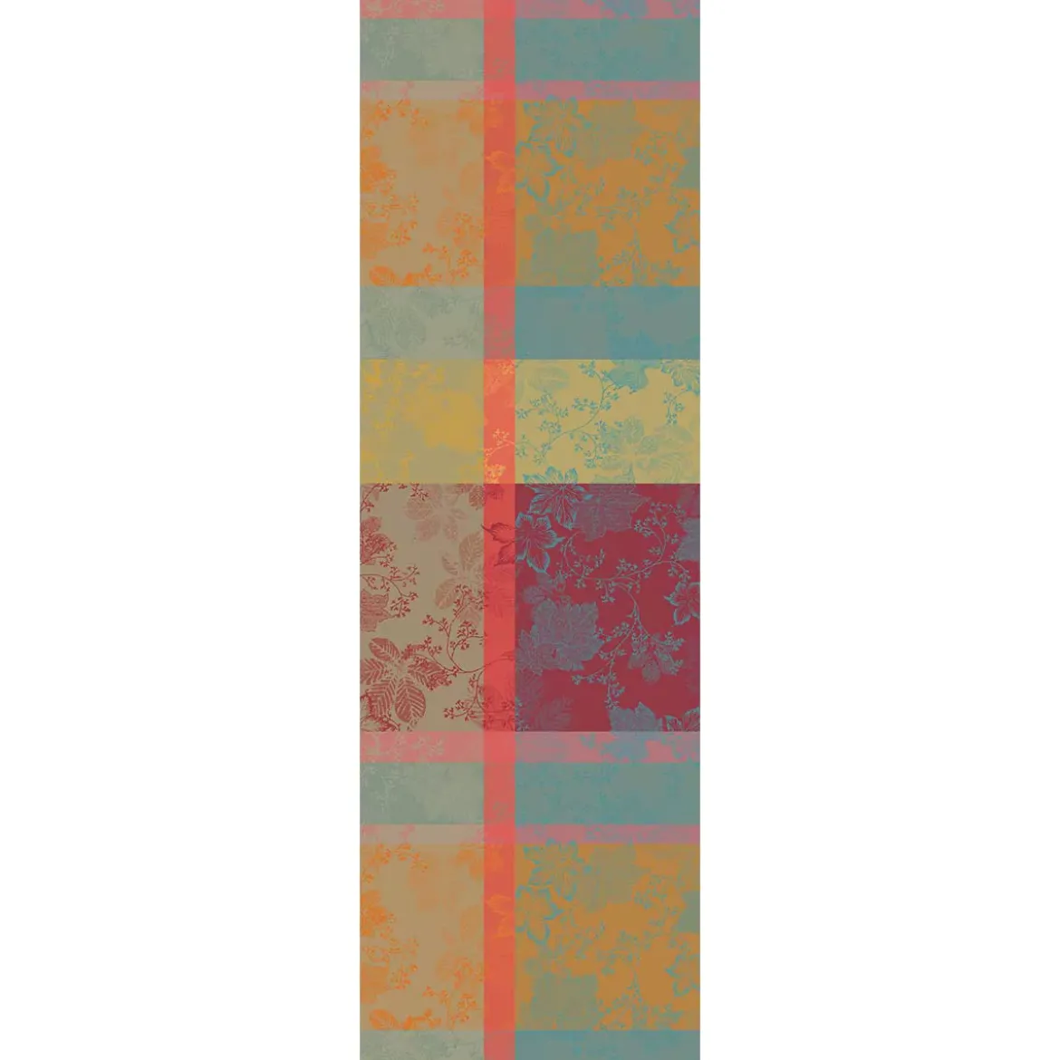 Chemin de table pur coton motif jacquard orange bordeaux Mille sous bois automne