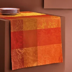 Chemin de table pur coton motif jacquard orange rouge Mille senteurs epices