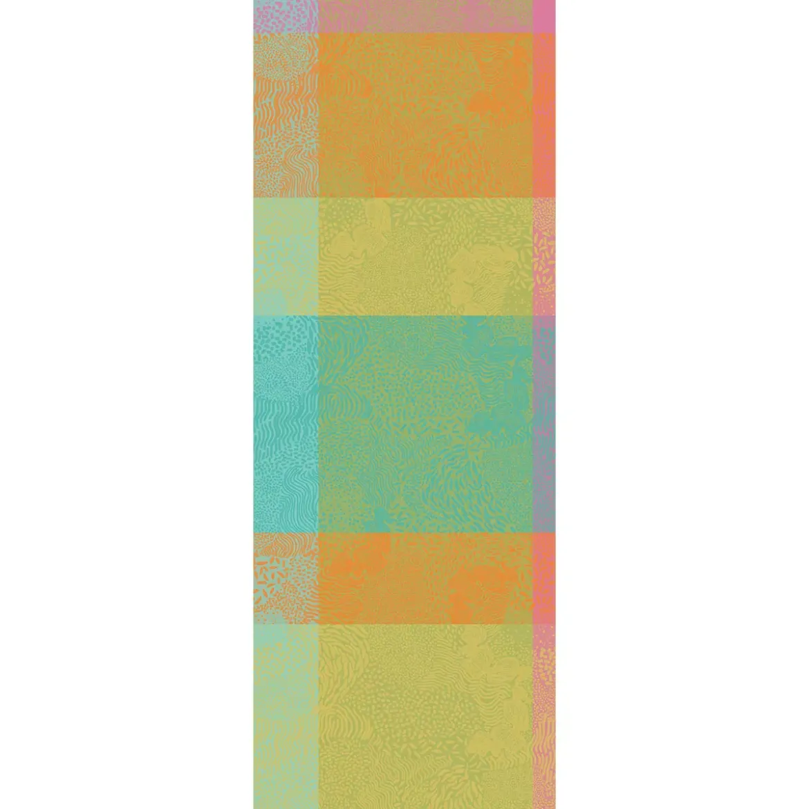 Chemin de table pur coton motif jacquard bleu jaune orange Mille vagues exotique