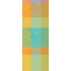 Chemin de table pur coton motif jacquard bleu jaune orange Mille vagues exotique