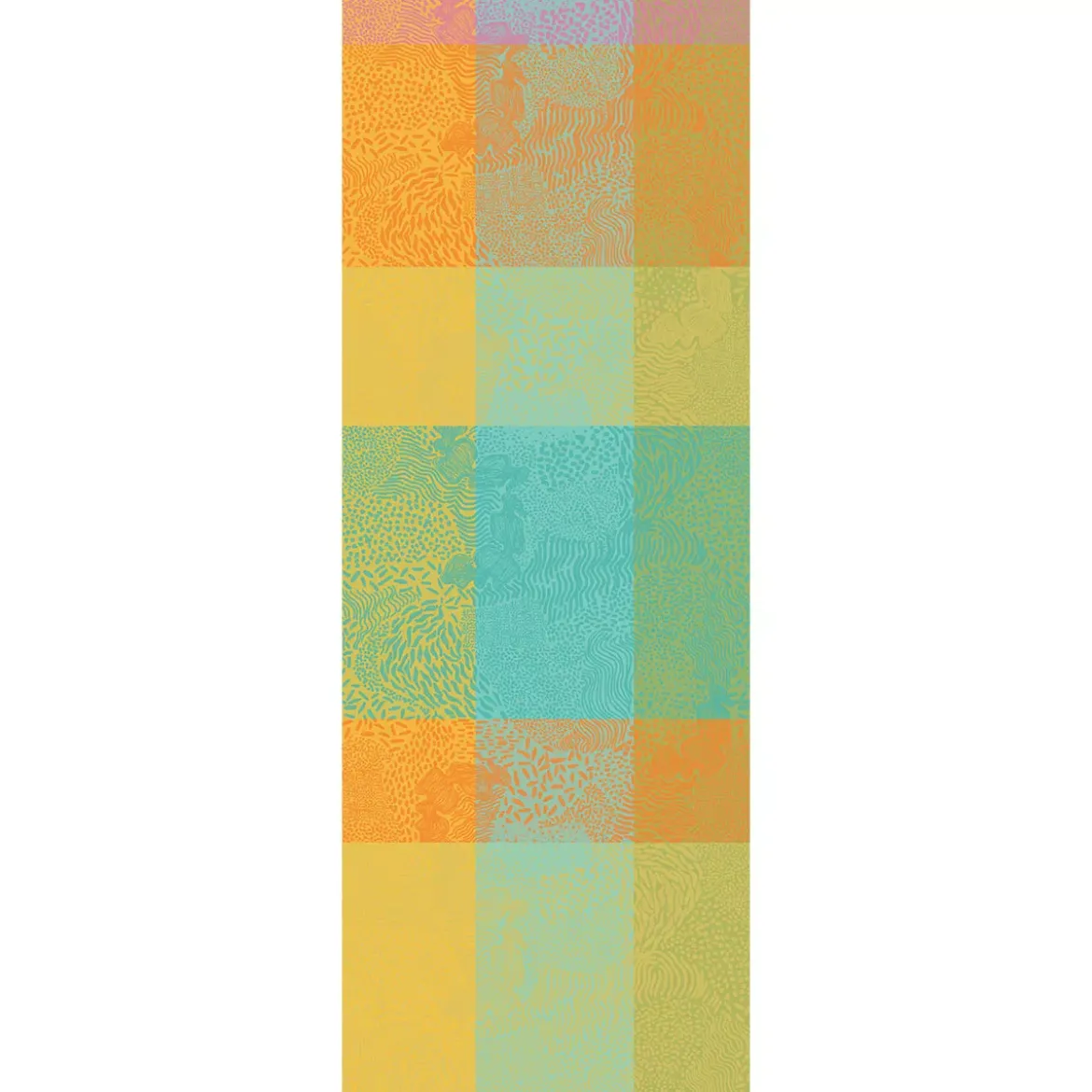 Chemin de table pur coton motif jacquard bleu jaune orange Mille vagues exotique