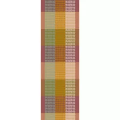 Chemin de table pur coton motif jacquard vert orange Mille halos prunus