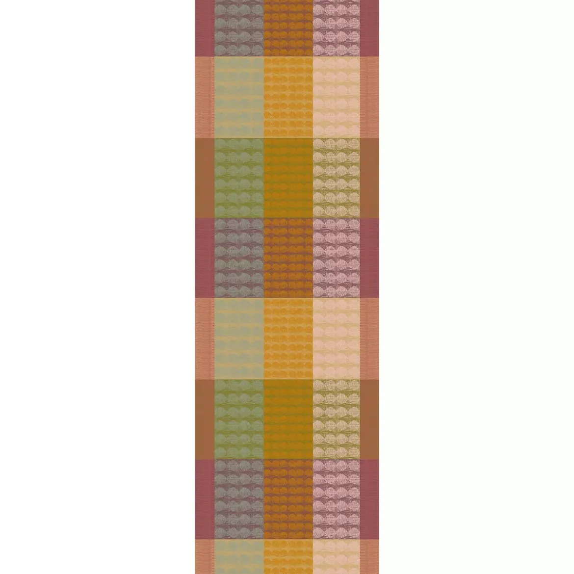 Chemin de table pur coton motif jacquard vert orange Mille halos prunus