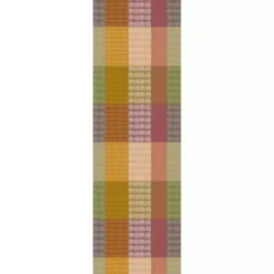 Chemin de table pur coton motif jacquard vert orange Mille halos prunus