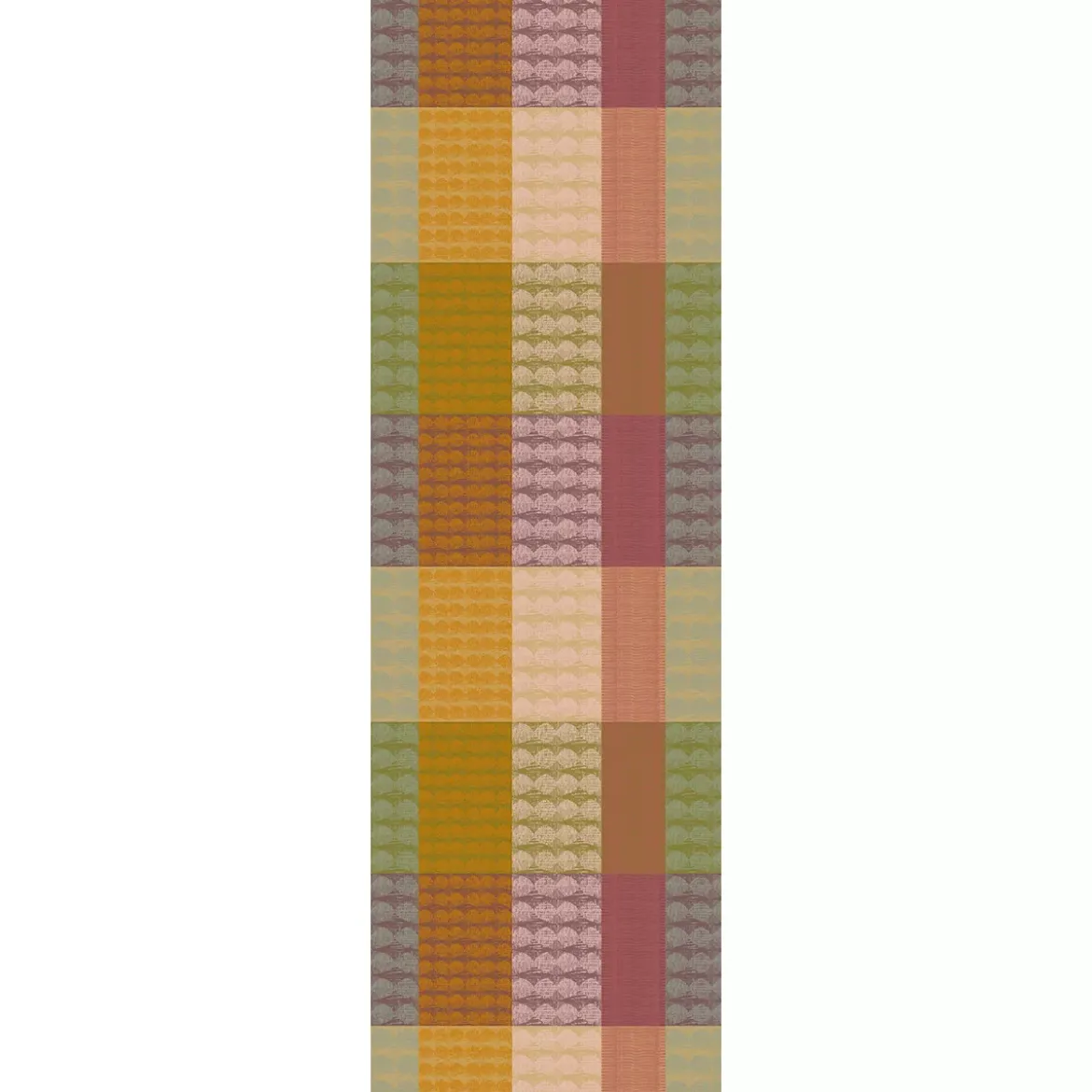 Chemin de table pur coton motif jacquard vert orange Mille halos prunus