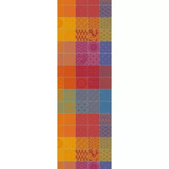 Chemin de table pur coton motif jacquard orange violet Mille hana floralies
