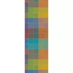 Chemin de table pur coton motif jacquard orange violet Mille hana floralies