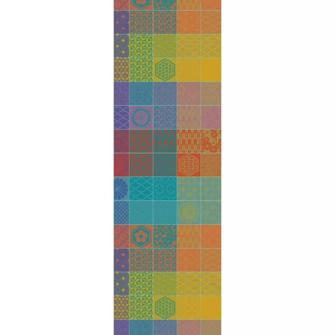 Chemin de table pur coton motif jacquard orange violet Mille hana floralies