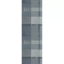 Chemin de table pur coton motif jacquard bleu gris Mille matieres orage