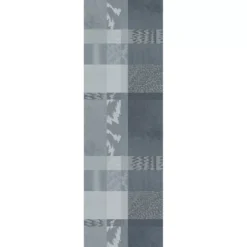 Chemin de table pur coton motif jacquard bleu gris Mille matieres orage