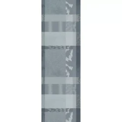 Chemin de table pur coton motif jacquard bleu gris Mille matieres orage