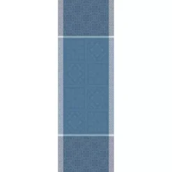 Chemin de table pur lin antitache motif jacquard bleu Harmonie bleu