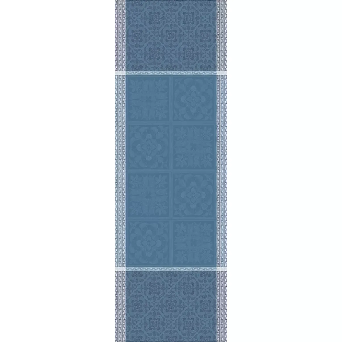 Chemin de table pur lin antitache motif jacquard bleu Harmonie bleu