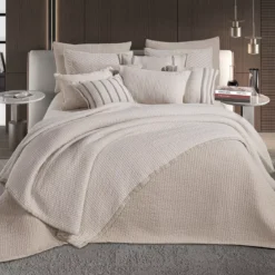 Couvre-lit coton mélangé lavé 520 g/m² uni beige ecru Manosque stone