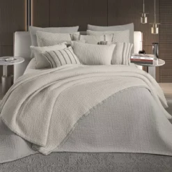 Couvre-lit coton mélangé lavé 520 g/m² uni Manosque perle