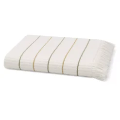 Drap de bain pur coton 580 g/m² tissé teint rayé jaune vert Farniente pissenlit