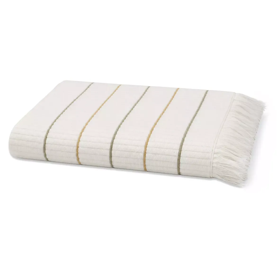 Drap de bain pur coton 580 g/m² tissé teint rayé jaune vert Farniente pissenlit