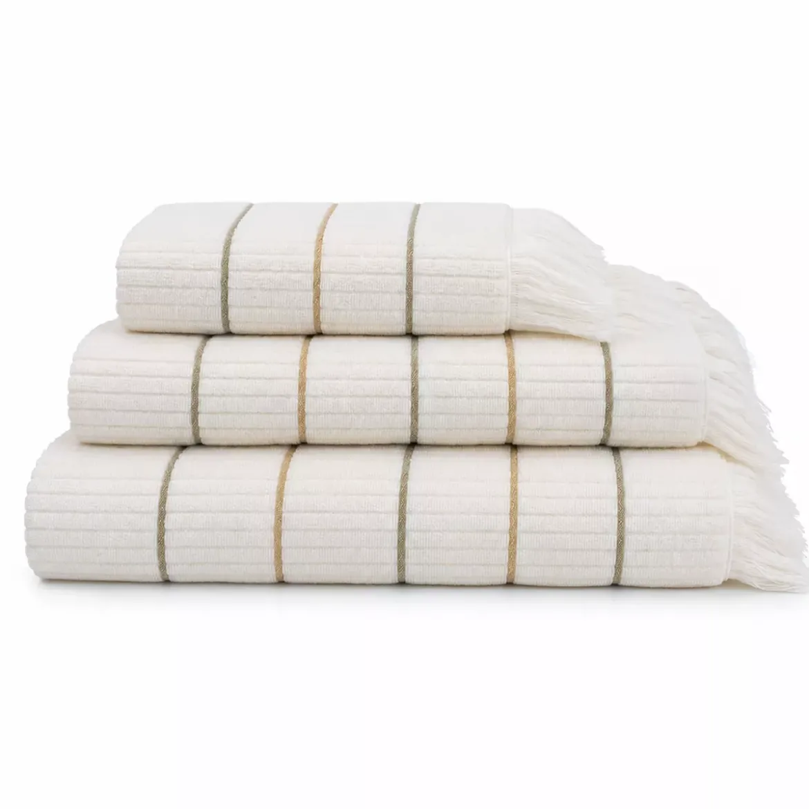 Drap de bain pur coton 580 g/m² tissé teint rayé jaune vert Farniente pissenlit