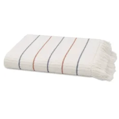 Drap de bain pur coton 580 g/m² tissé teint rayé bordeaux marine Farniente tangerine