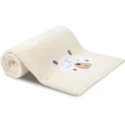 Drap de douche enfant pur coton 500 g/m² brodé beige marron Petit ours angora