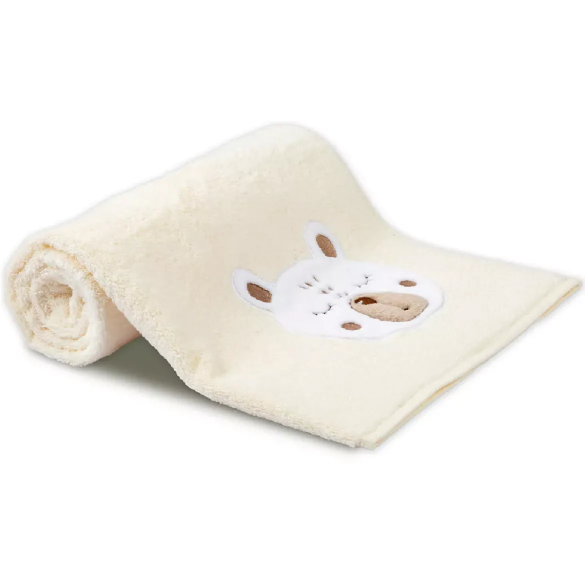 Drap de douche enfant pur coton 500 g/m² brodé beige marron Petit ours angora