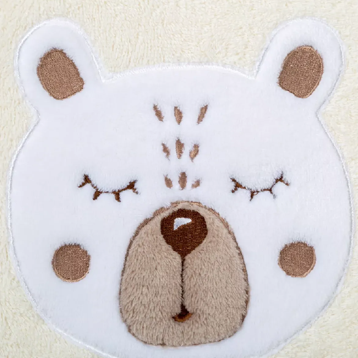Drap de douche enfant pur coton 500 g/m² brodé beige marron Petit ours angora