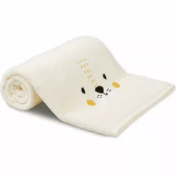 Drap de douche enfant pur coton 500 g/m² brodé jaune beige Petit lion angora
