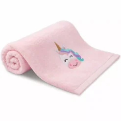 Drap de douche enfant pur coton 500 g/m² brodé rose Petite licorne rose