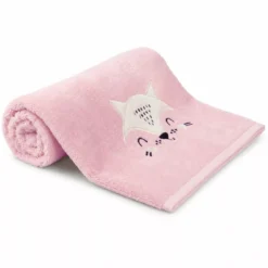 Drap de douche enfant pur coton 500 g/m² brodé rose Petite renarde rose