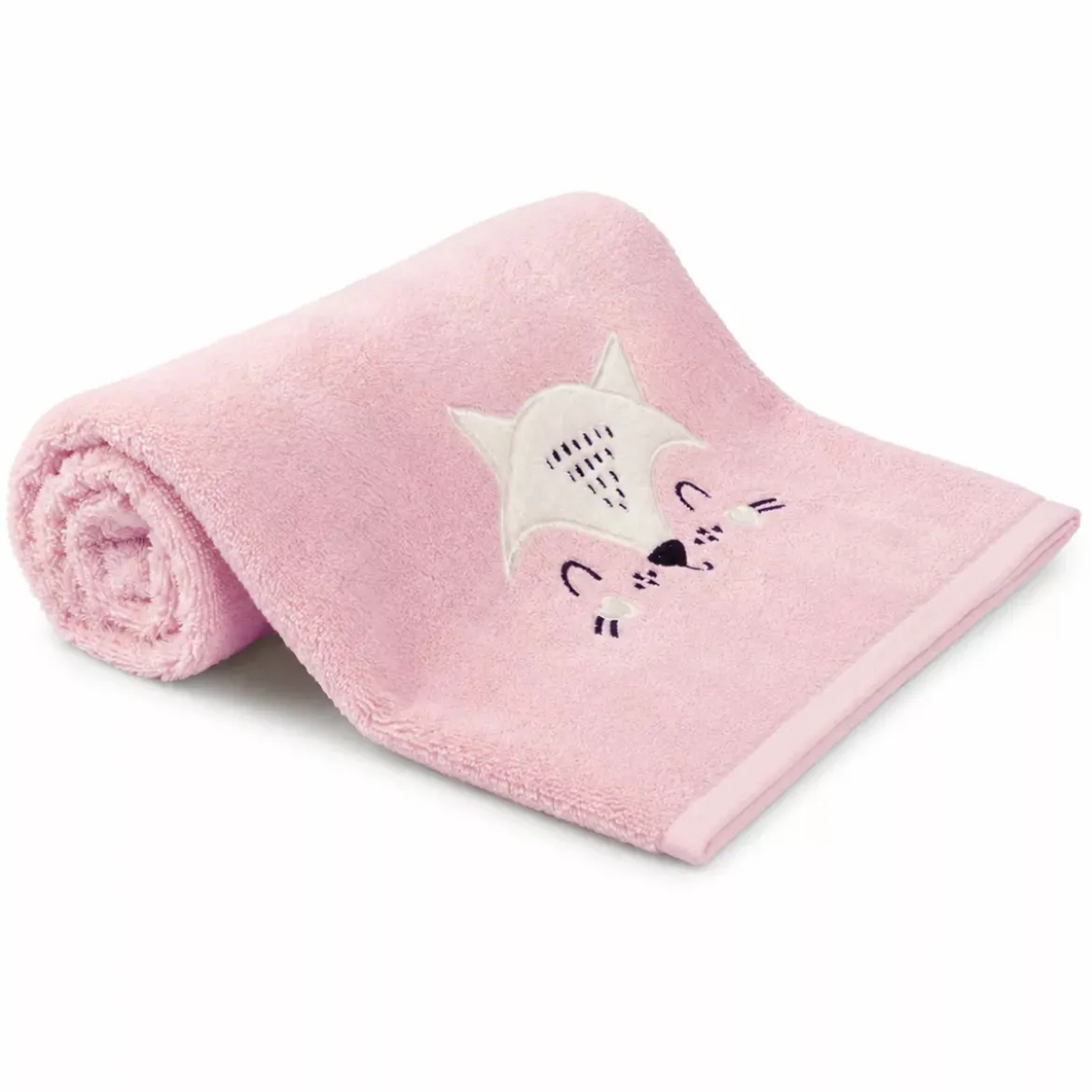 Drap de douche enfant pur coton 500 g/m² brodé rose Petite renarde rose