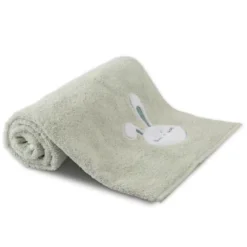 Drap de douche enfant pur coton 500 g/m² brodé vert Petit lapin vert d'eau