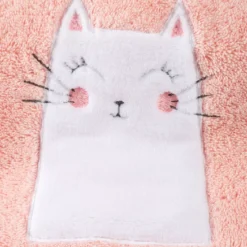 Drap de douche enfant pur coton 500 g/m² brodé rose Petit chat rose