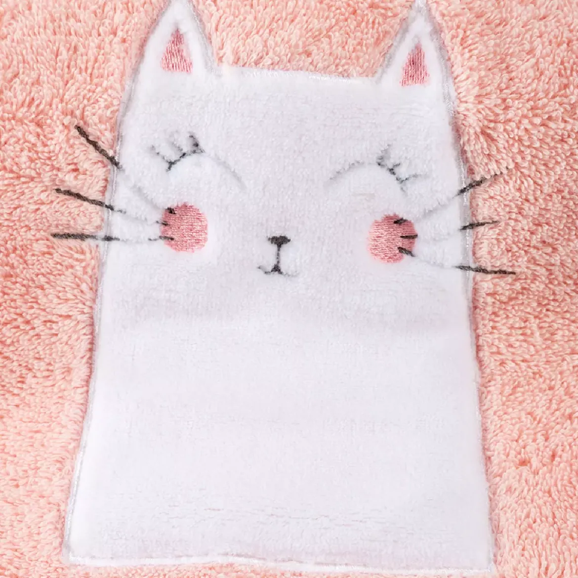 Drap de douche enfant pur coton 500 g/m² brodé rose Petit chat rose
