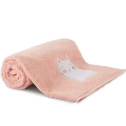 Drap de douche enfant pur coton 500 g/m² brodé rose Petit chat rose