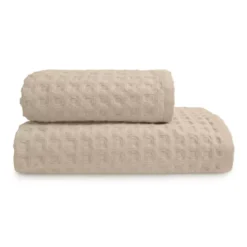Drap de douche pur coton 240 g/m² nid d'abeille beige Detente naturel