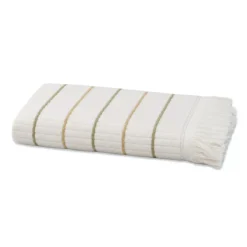 Drap de douche pur coton 580 g/m² tissé teint rayé jaune vert Farniente pissenlit