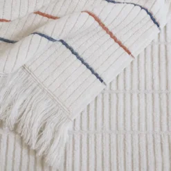 Drap de douche pur coton 580 g/m² tissé teint rayé bordeaux marine Farniente tangerine