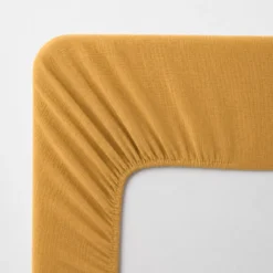 Drap housse b30 gaze de coton lavé uni jaune Malia curry